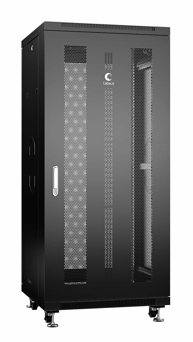 Cabeus ND-05C-27U60/80-BK Шкаф телекоммуникационный 19quot; напольный 27U 600x800x1388mm (ШхГхВ), передняя дверь с перфорацией 35%, задняя дверь с перфорацией 65%, ручка с замком, цвет черный (RAL 9004), поставляется в разобранном виде