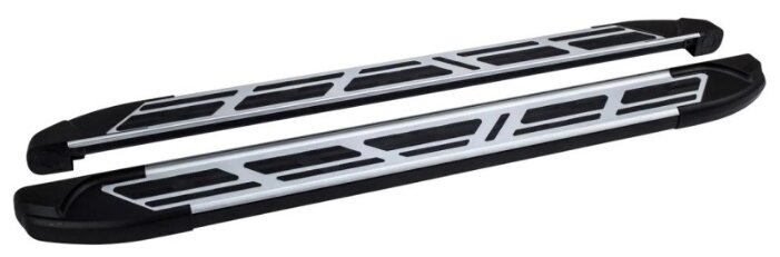 Пороги площадки Can Otomotiv на Хендай Санта Фе 3 2013-2018 модель №10 Corund Silver, алюминиевые, арт:HYSA.53.1192