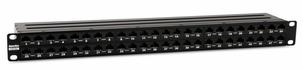 Hyperline PPHD-19-48-8P8C-C6A-110D Патч-панель высокой плотности 19quot;, 1U, 48 портов RJ-45, неэкранированная, категория 6A, Dual IDC