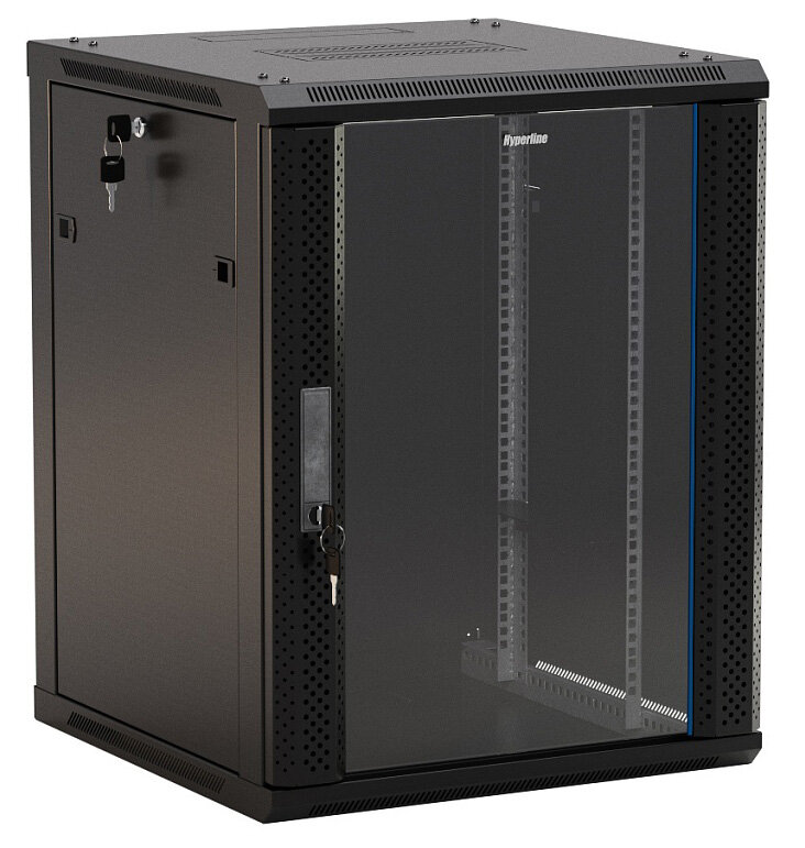 Hyperline TWB-0666-GP-RAL9004 Шкаф настенный 19-дюймовый (19quot;), 6U, 367x600х600мм, стеклянная дверь с перфорацией по бокам, ручка с замком, цвет черный (RAL 9004) (разобранный) - Раздел: Компьютеры оптом