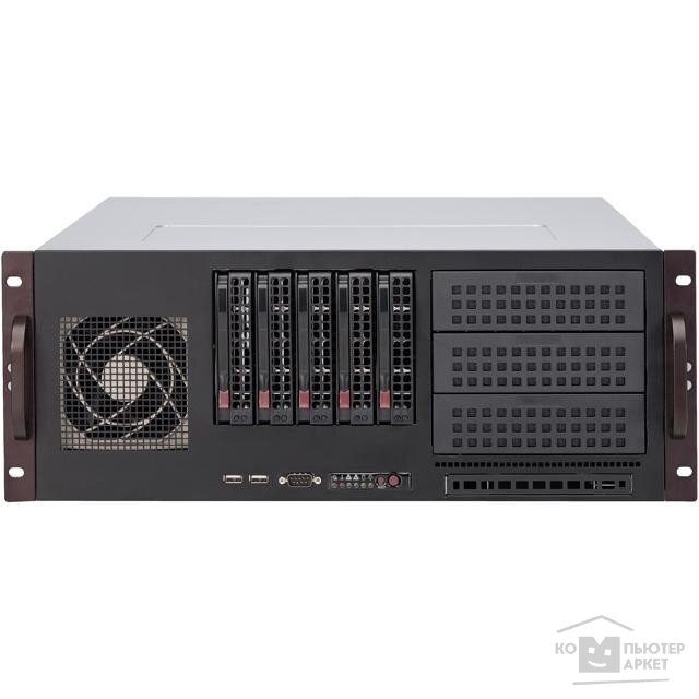 Supermicro server chassis CSE-842TQC-668B, 4U rackmount chassis, Dual and Single Intel and AMD processors, 5 x 3.5quot; hot-swap SAS SATA, 7 full-height  full-length expansion slot s , 668W PSU