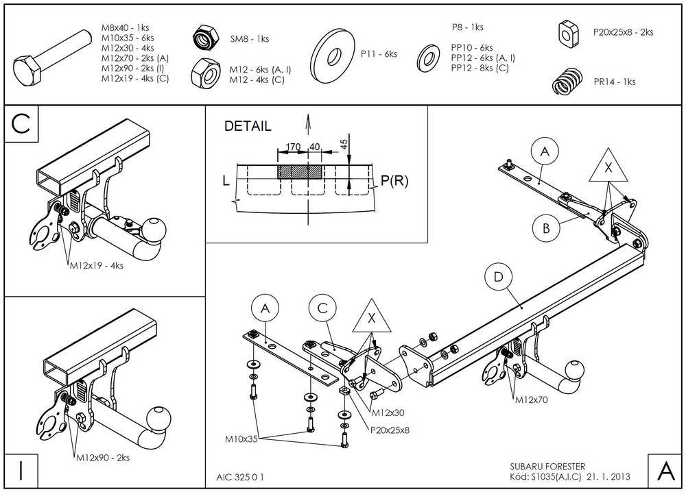 фаркоп оцинкованный subaru forester 2007-2013 твердое крепление (без электрики) galia.s103a