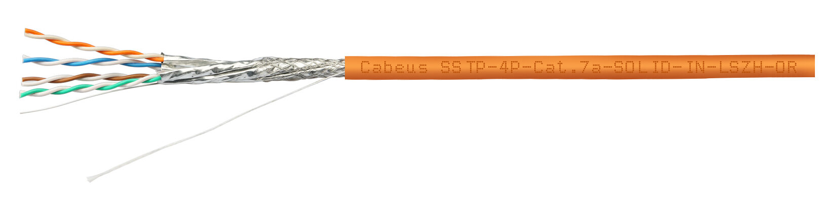 Cabeus SFTP-4P-Cat.6a-SOLID-IN-LSZH Кабель витая пара, категория 6a (10GBE) S/FTP, 4 пары 0,57мм (23 AWG), одножильный (solid), каждая пара в экране, общий экран - сетка, LSZH (305 м)