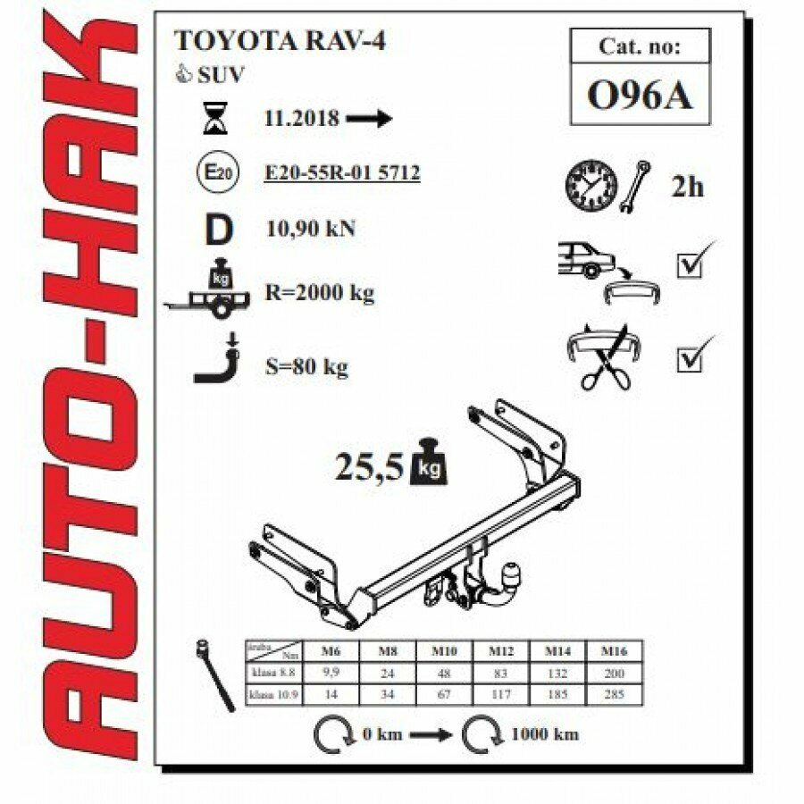 Фаркоп Auto-Hak 096 на Toyota Rav 4 с 2019 г.в.