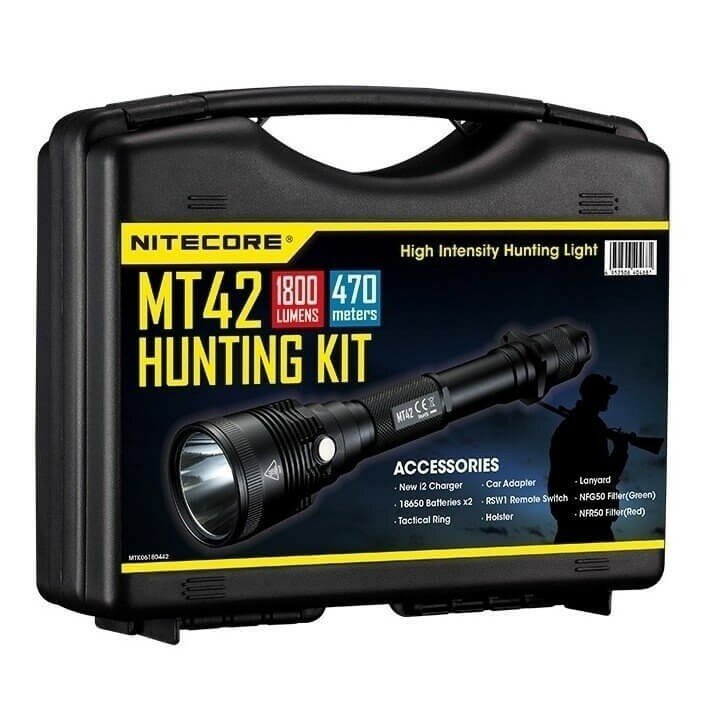 Комплект охотничий в кейсе Nitecore MT42 Hunting Kit 17770 фонарь,тактическая кнопка,крепление на ствол,цветовые фильтры