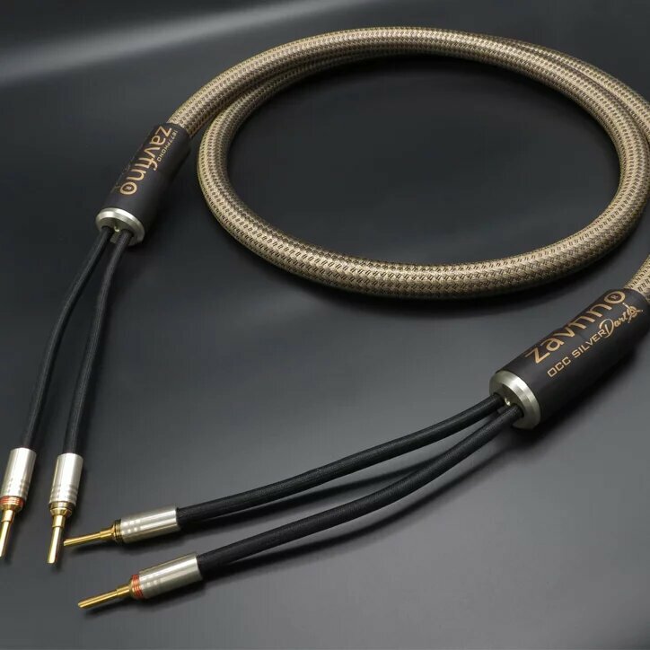 Акустический кабель Zavfino OCC Silver DART (14.5 м, BFA бананы HG, Лопатки Speaker Plugs 24k Gold Plated Copper)