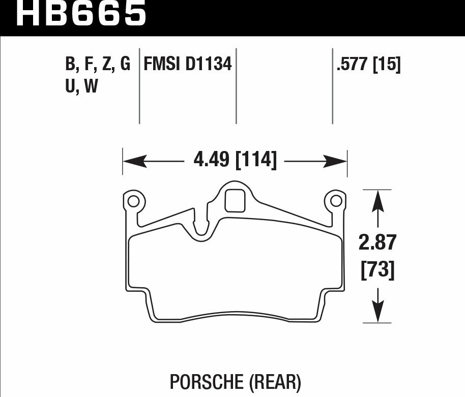 Колодки тормозные HB665B.577 HAWK HPS 5.0; 15mm Porsche задн. Cayman, Boxster,