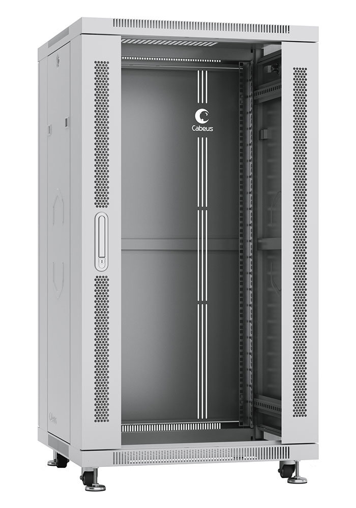 Cabeus SH-05C-22U60/80 Шкаф монтажный телекоммуникационный 19quot; напольный для распределительного и серверного оборудования 22U 600x800x1166mm (ШхГхВ) передняя стеклянная и задняя сплошная металлическая двери, ручка с замком, цвет серый (RAL 7035)