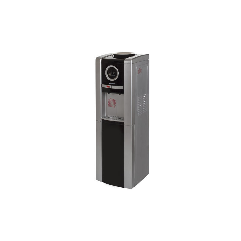 Кулер для воды SONNEN FCB-02, напольный, компрессорное охлаждение/нагрев, 2 крана, серебристый/черный, 453983