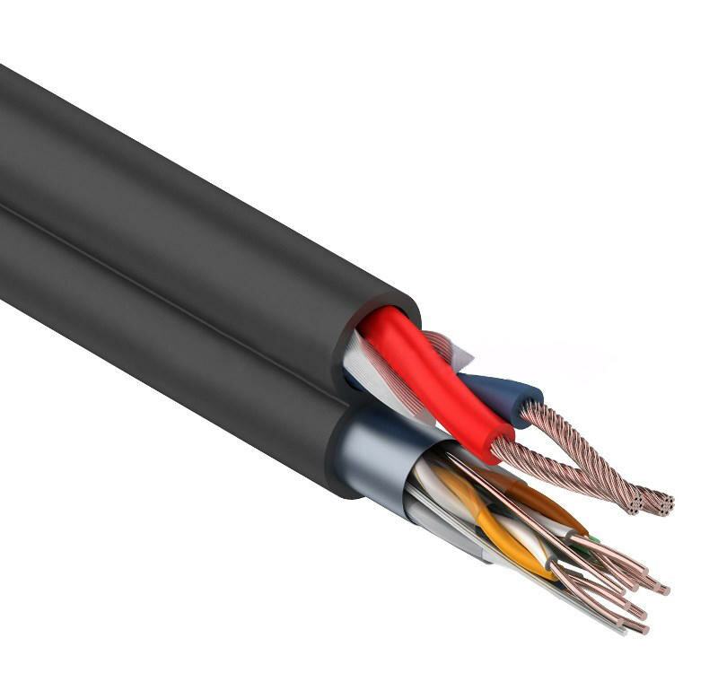 Мульти-кабель FTP 4PR 24AWG CAT.5e + 2х0.75 мм², Outdoor, черный Rexant (бухта 200м) {01-4044}