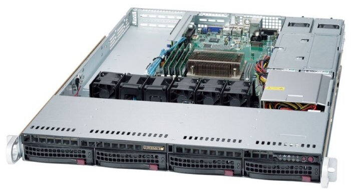 Сервер Supermicro SuperServer 5019S-WR без процессора/без ОЗУ/без накопителей/количество отсеков 3.5quot; hot swap: 4/2 x 500 Вт