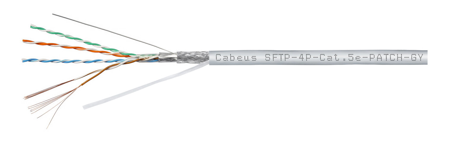 Cabeus SFTP-4P-Cat.5e-PATCH-GY Кабель витая пара экранированная SFTP (SF/UTP), категория 5e, 4 пары 7x0.16 мм, многожильный (305 м)