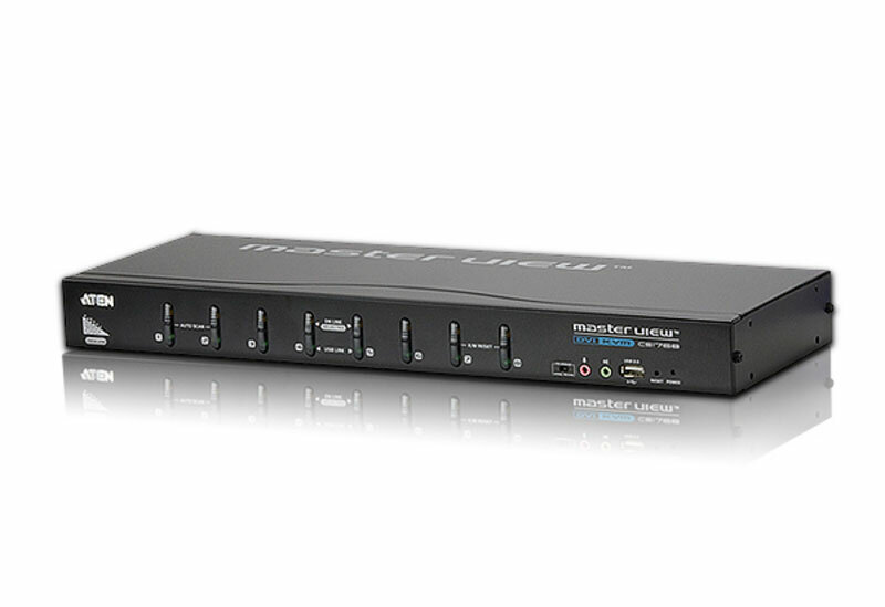 ATEN CS1768-AT-G Переключатель, электрон., KVM+Audio, 1 user USB+DVI,, 8 cpu USB+DVI, со шнурами USB DVI-D 2x1.8м., 1920x1200 DVI Single Link/2048x1536 VGA, 1U 19quot;, исп.спец.шнуры, OSD, каскад 512, (2-портовый USB 2.0 hub)