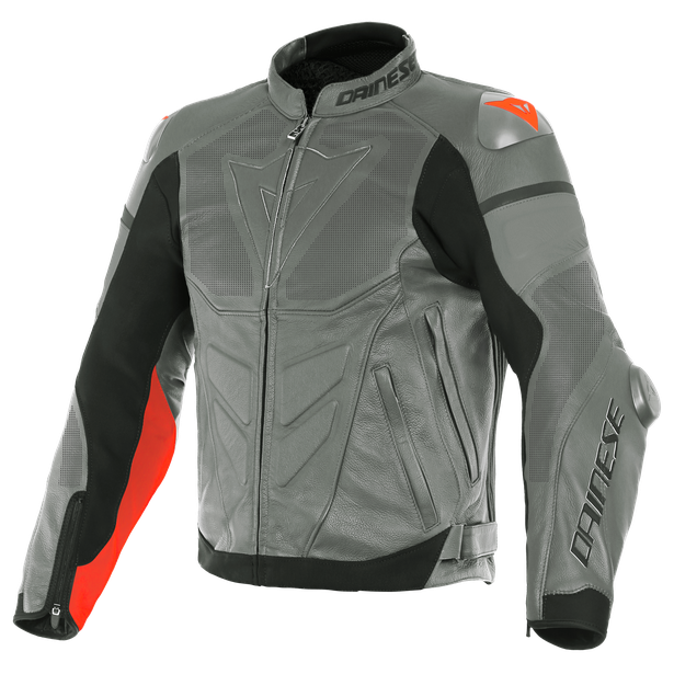 Куртка кожаная Dainese Super Race Perf. Charcoal-Gray/Ch.-Gray/Fluo-Red 58