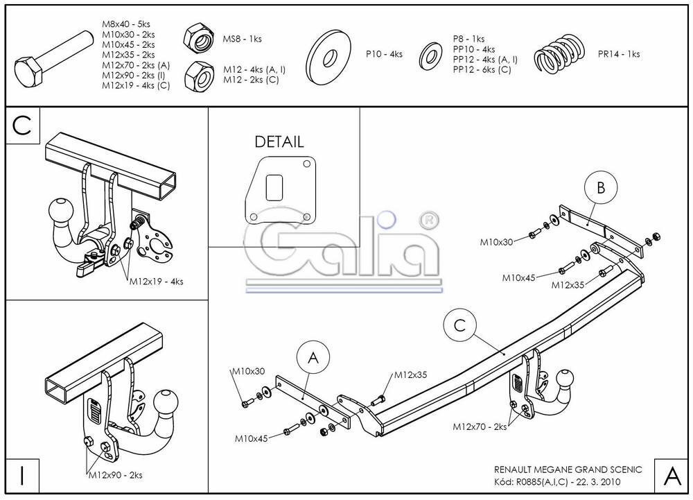 фаркоп оцинкованный renault grand scenic iii 2009-2016 твердое крепление (без электрики) galia.r088a