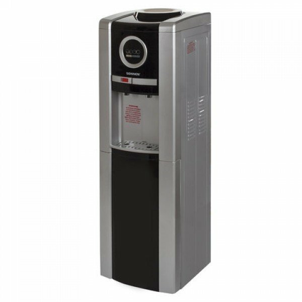 Кулер для воды SONNEN FCB-02, напольный, нагрев/охлаждение компрессорное, шкаф, 2 крана, серебристый/черный, 453983