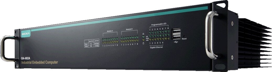DA-682A-C1-LX Безвентиляторный компактный компьютер с Intel Celeron 847E, 1.1 GHz, 2C CPU, с 2G DOM, 2G RAM и Linux Debian 7 MOXA DA-682A-C1-LX