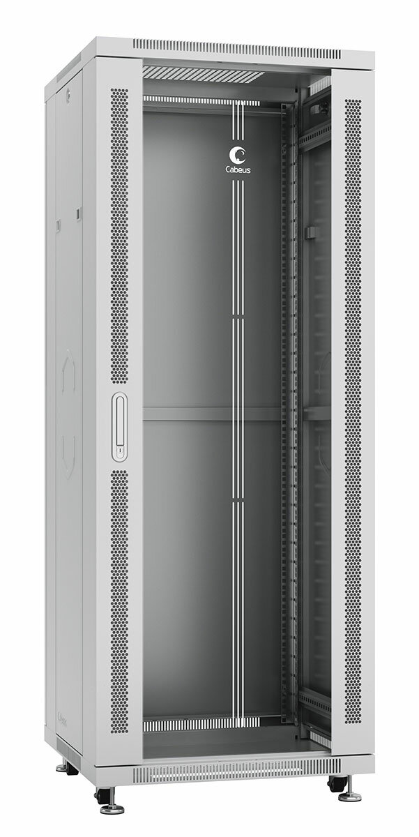 Cabeus SH-05C-32U60/80 Шкаф телекоммуникационный 19quot; напольный 32U 600x800x1610mm (ШхГхВ) передняя стеклянная и задняя сплошная металлическая двери, ручка с замком, цвет серый (RAL 7035), поставляется в разобранном виде