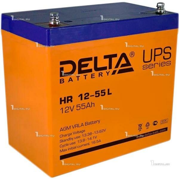 Аккумулятор DELTA HR 12-55L (12В, 55Ач / 12V, 55Ah / вывод под болт М6) (UPS серия)