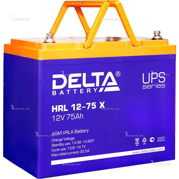 Аккумулятор DELTA HRL 12-75 X (12В, 75Ач / 12V, 75Ah / вывод под болт М6) (UPS серия)