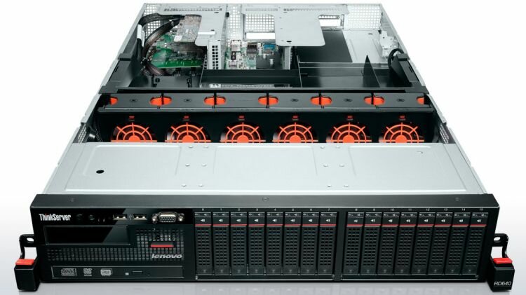 Сервер ThinkServer RD640 E5-2660v2 HPM Rack(2U)/2xXeon10C 2.2GHz(25Mb)/4x8GbRDIMM(LV)/Raid 710 w/FBWC(1Gb RAID 0/1/10/5/50/6/60)/no HDD(16)SFF/DVD-RW/