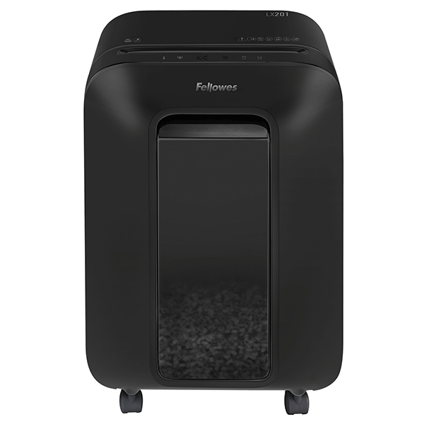 Уничтожитель документов FELLOWES Powershred LX201, черный, DIN P-5, 2х12 мм, 12 листов, 22 литров, Jam Proof, SafeSense