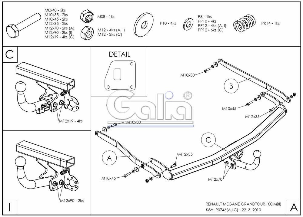 фаркоп оцинкованный renault megane ii 2003-2008 (classic) седан/универсал, megane iii универсал 2008- твердое крепление (без электрики) galia.r074a