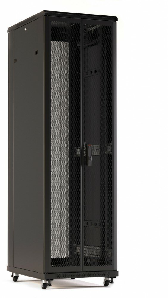 Hyperline TTR-4281-DD-RAL9005 Шкаф напольный 19-дюймовый, 42U, 2055x800х1000 мм (ВхШхГ), передняя и задняя распашные перфорированные двери (75%), ручка с замком, цвет черный (RAL 9005) (разобранный)