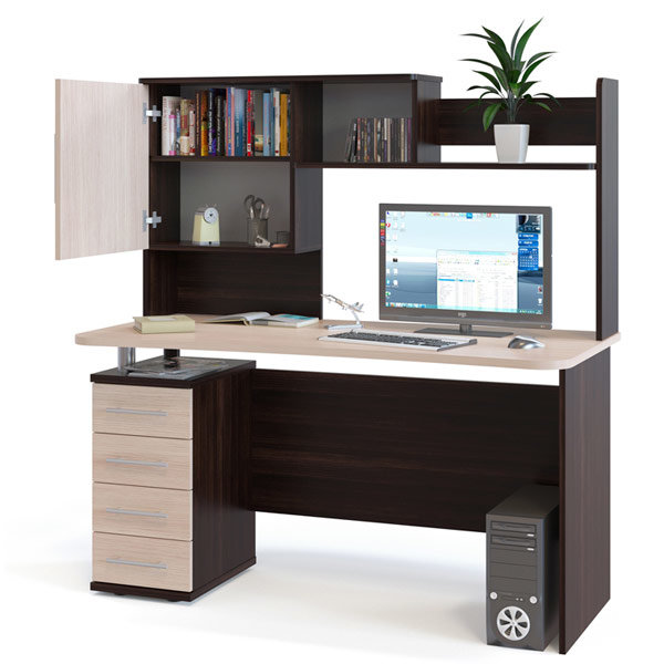 Компьютерный стол с надстройкой КСТ-105+КН-14 цвет дуб венге/белёный дуб, универсальная сборка