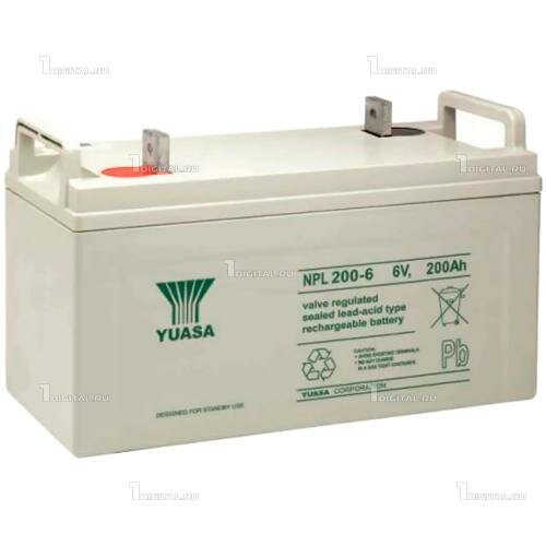Аккумулятор YUASA NPL 200-6 (6В, 200Ач / 6V, 200Ah ) Вывод под болт/гайка M6