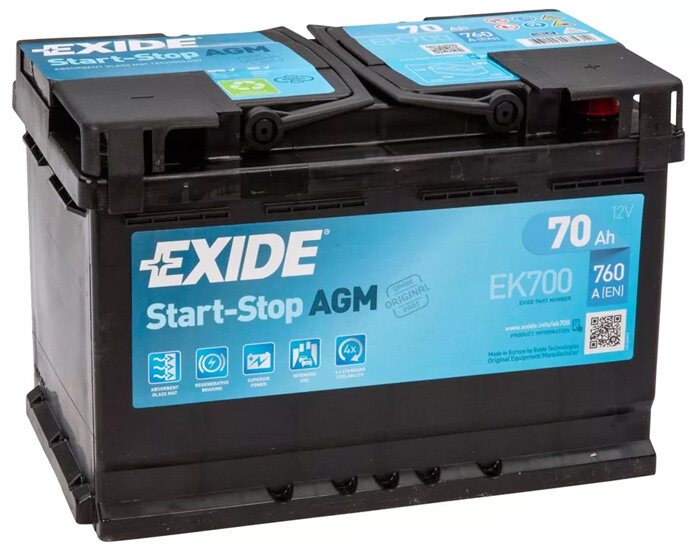 Аккумулятор автомобильный Exide Micro-Hybrid AGM EK 700 6СТ-70 обр.