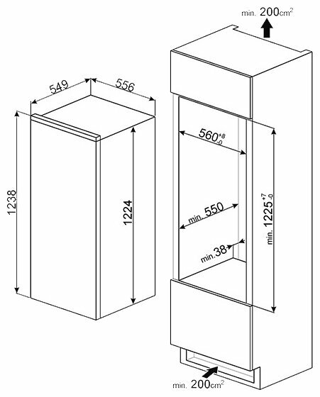 Встраиваемый холодильник smeg SD7185CSD2P1