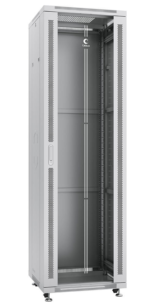 Cabeus SH-05C-42U60/80 Шкаф монтажный телекоммуникационный 19quot; напольный для распределительного и серверного оборудования 42U 600x800x2055mm (ШхГхВ) передняя стеклянная и задняя сплошная металлическая двери, ручка с замком, цвет серый (RAL 7035)