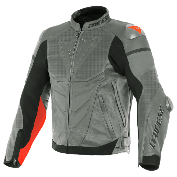 Куртка кожаная Dainese Super Race Perf. Charcoal-Gray/Ch.-Gray/Fluo-Red 50