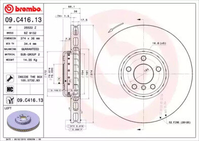 Диск тормозной передний левый для bmw f07 gran turismo/f01/f02/f03/f04 5.0-6.0 09 Brembo 09C41613