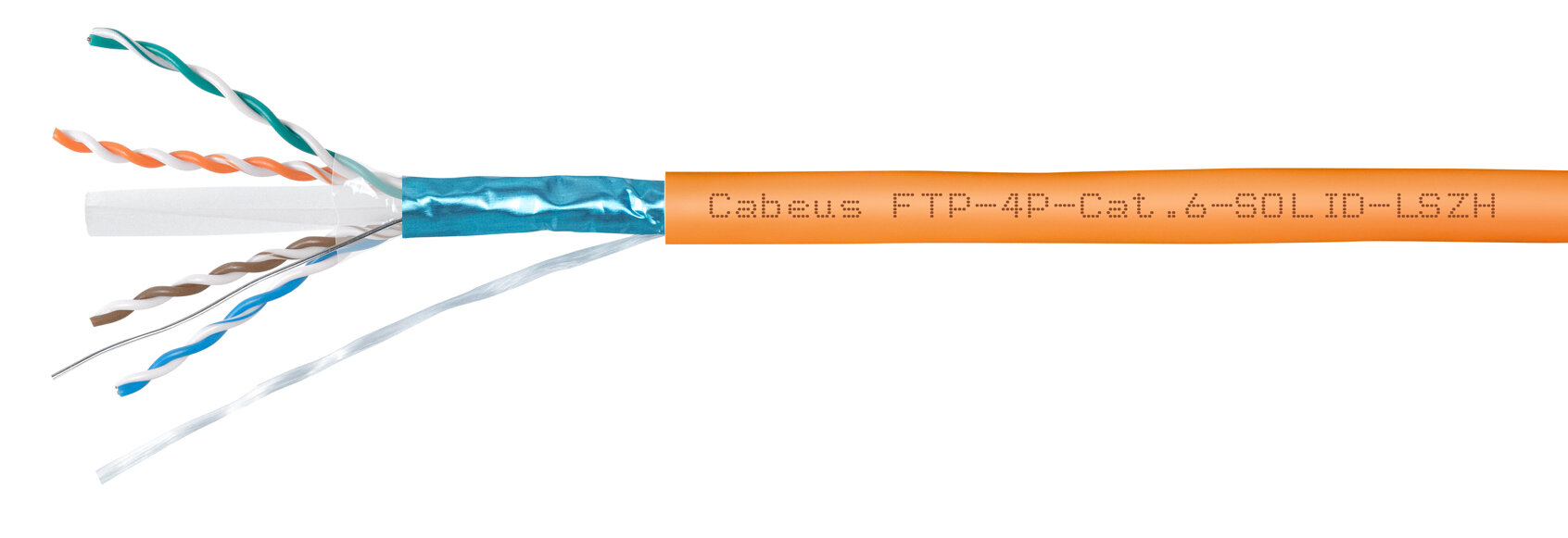 Cabeus FTP-4P-Cat.6-SOLID-LSZH Кабель витая пара экранированная FTP (F/UTP), категория 6, 4 пары 0,57мм (23 AWG), одножильный (305 м)