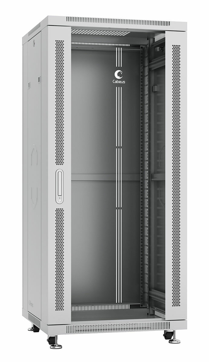 Cabeus SH-05C-27U60/100 Шкаф телекоммуникационный 19quot; напольный 27U 600x1000x1388mm (ШхГхВ) передняя стеклянная и задняя сплошная металлическая двери, ручка с замком, цвет серый (RAL 7035), поставляется в разобранном виде