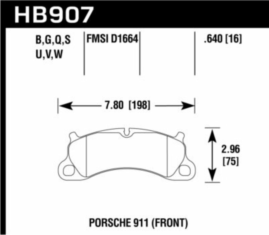 Колодки тормозные HB907B.640 HAWK HPS 5.0 перед Porsche 911 Carrera S 2011-15 ; Boxster Spyder 981