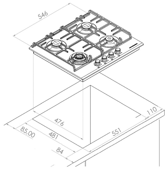 Газовая варочная панель Kuppersberg FQ 63 W