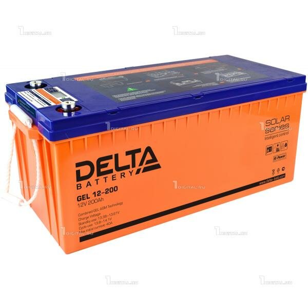 Аккумулятор DELTA гелевый GEL 12-200 (12В, 200Ач / 12V, 200Ah /под болт M6) LСD дисплей