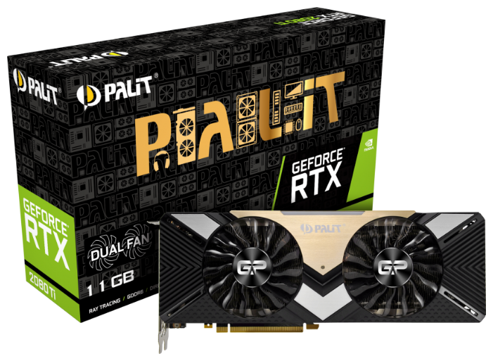 Видеокарта Palit GeForce RTX 2080 Ti 1350MHz PCI-E 3.0 11264MB 14000 МГц 352 bit HDMI 3xDisplayPort HDCP Dual