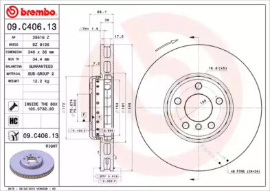 Диск тормозной передний правый для bmw f01/f07/f10/f11 2.0-3.0i/d 10 Brembo 09C40613