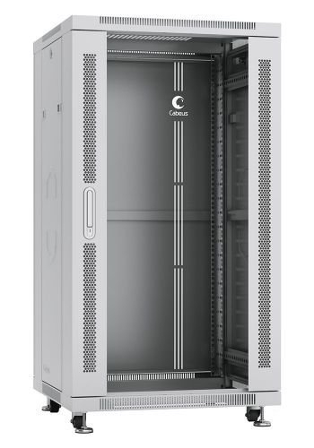 Шкаф напольный 19, 22U Cabeus SH-05C-22U60/100 600x1000x1166mm (ШхГхВ) передняя стеклянная и задняя сплошная металлическая двери, ручка с замком, цвет