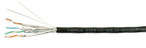 Кабель витая пара FTP 6а кат. 4 пары Cabeus STP-4P-Cat.6a-SOLID-OUT-LSZH-UV (305м)0,57мм (23 AWG), одножильный (solid), экран - фольга, для внешней пр