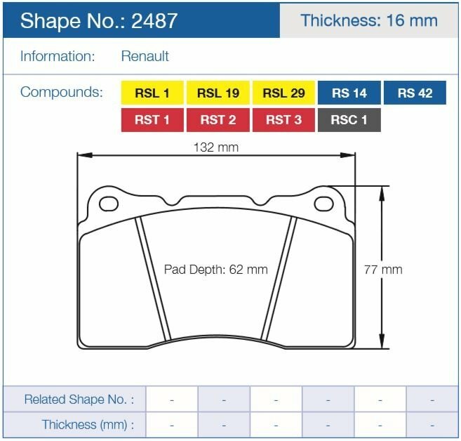 Колодки тормозные 2487-RST1 PAGID RST1 передние MMC Lancer Evo V-X / SUBARU WRX STI / MEGAN RS