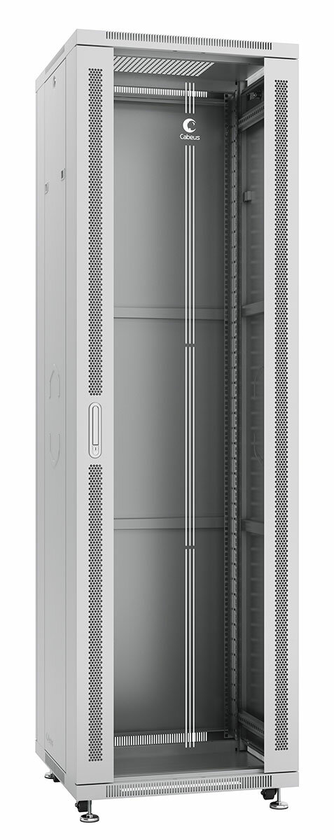 Cabeus SH-05C-42U60/80 Шкаф телекоммуникационный 19quot; напольный 42U 600x800x2055mm (ШхГхВ) передняя стеклянная и задняя сплошная металлическая двери, ручка с замком, цвет серый (RAL 7035), поставляется в разобранном виде