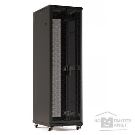 Hyperline TTR-4268-DD-RAL9005 шкаф напольный 19-дюймовый, 42U, 2055x600x800 мм ВхШхГ , передняя и задняя распашные перфорированные двери 75% , ручка с замком, цвет черный RAL 9005 разобранный