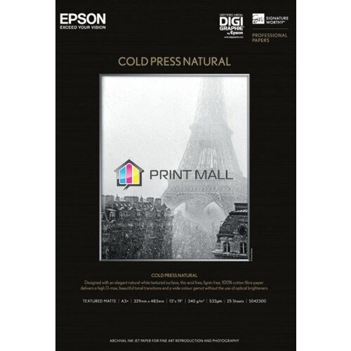 Матовая фотобумага EPSON Fine Art Paper Cold Press Natural A3+ (25л., 340 г/м2) C13S042300
