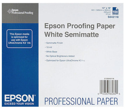Фотобумага Epson C13S042118 Proofing White Semimatte A3+ 100