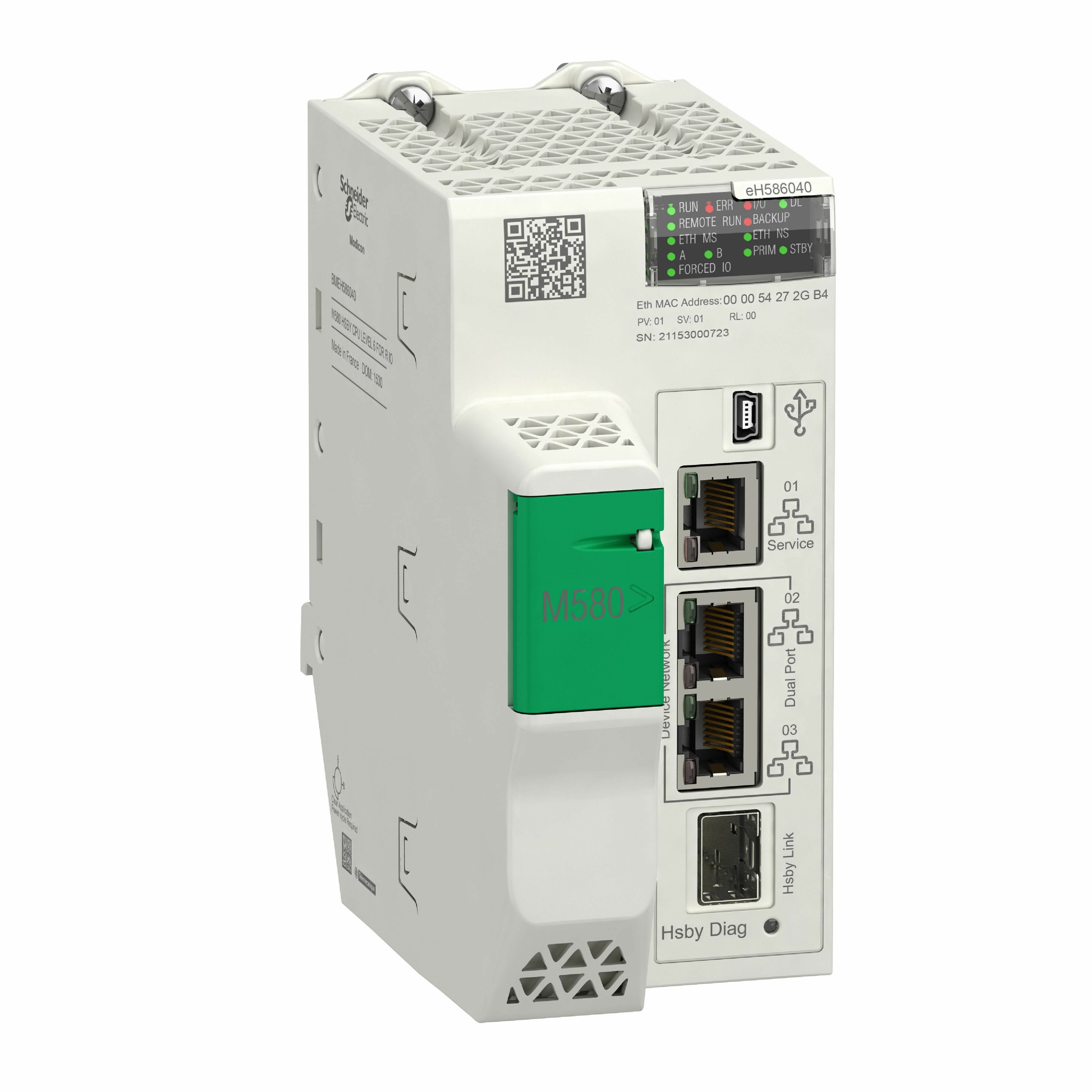 M580 цпу горячего резер. уровень 6, озу 64 mb, rio (до 31 ст. x80+quantum io) Schneider Electric, BMEH586040